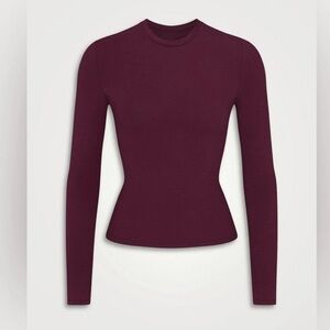 SKIMS NWOT COTTON JERSEY LONG SLEEVE T-SHIRT Deep Berry Sz Small